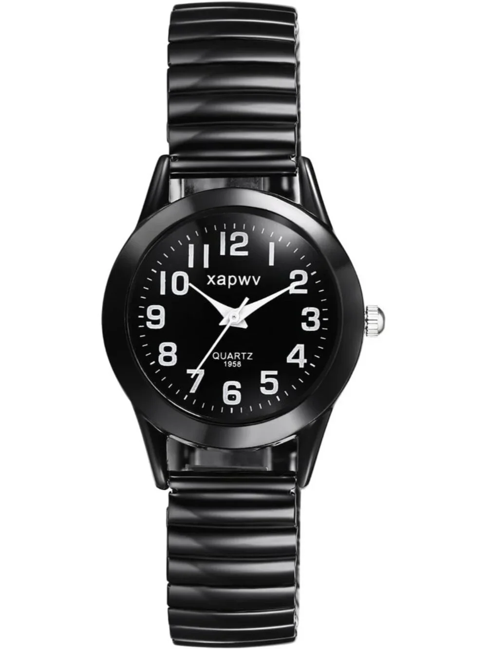 Women's Black Stretch Band Couple Bangle Ultrathin Elastic Strap Wrist Watch